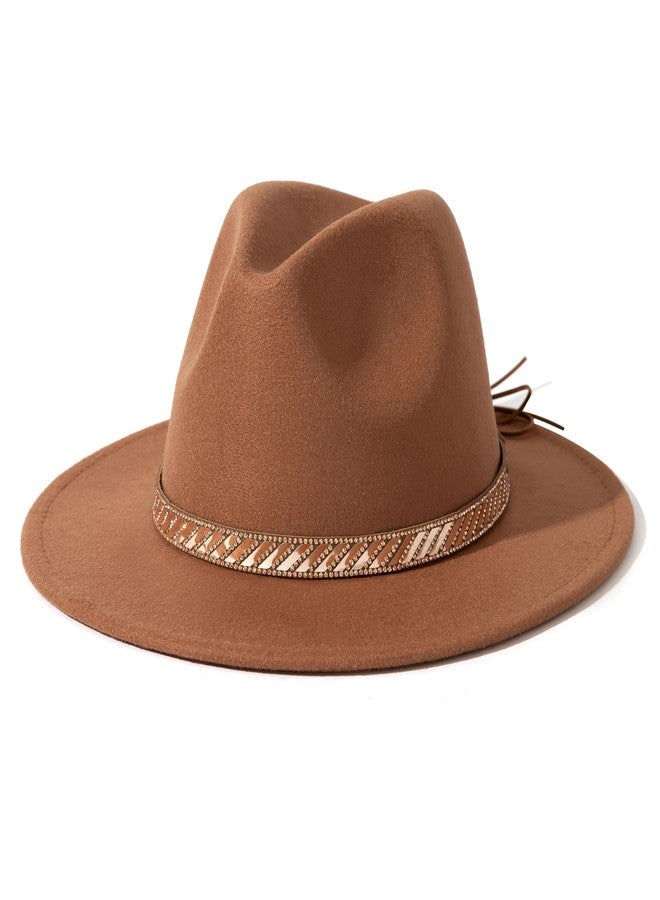 Lisianthus Felt Fedora Hats for Women & Men Wide Brim Panama Hat Khaki - Image 1